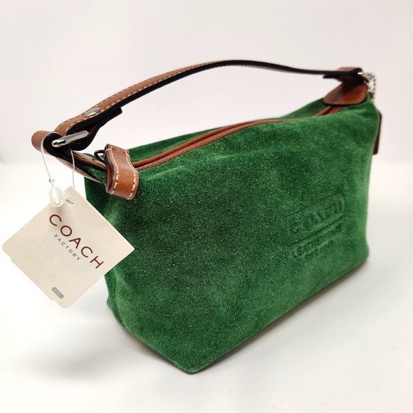 NWT Coach Green Suede Top Handle Mini Purse Small Bag Handbag Silver/Leaf F40577 - Picture 5 of 16